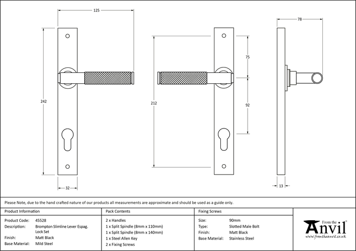45528 - Matt Black Brompton Slimline Lever Espag. Lock Set - FTA Image 8