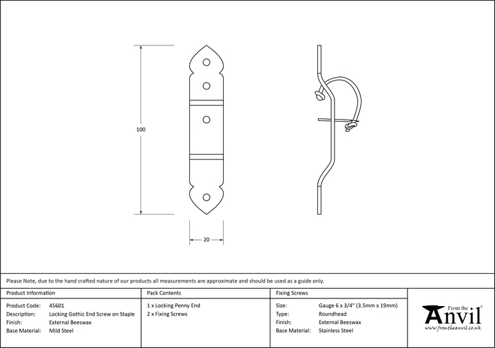 45601 - External Beeswax Locking Gothic Screw on Staple - FTA Image 2