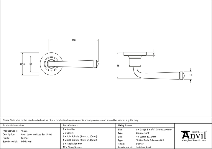 45631 - Pewter Avon Round Lever on Rose Set (Plain) - FTA Image 3