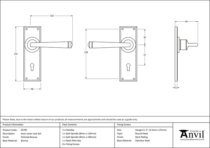45787 - Polished Bronze Avon Lever Lock Set - FTA Image 4