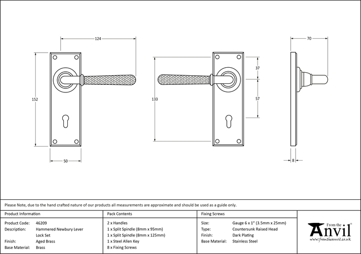 46209 - Aged Brass Hammered Newbury Lever Lock Set FTA Image 4