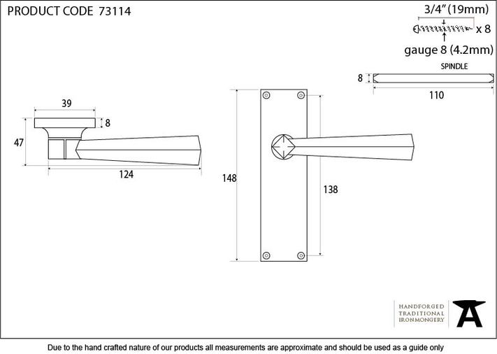 73114 - Beeswax Straight Lever Latch Set - FTA Image 2