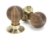 83573 - Rosewood & Aged Brass Beehive Mortice/Rim Knob Set - FTA Image 1 Thumbnail
