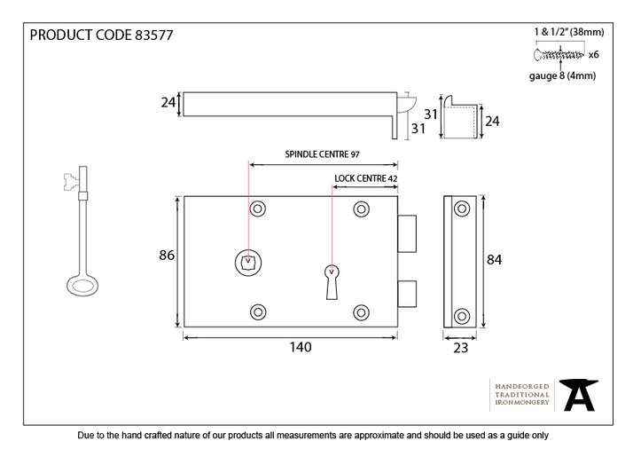 83577 - Polished Brass Left Hand Rim Lock - Small - FTA Image 2