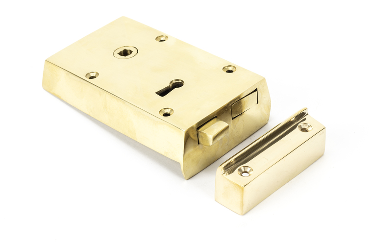83577 - Polished Brass Left Hand Rim Lock - Small - FTA Image 1