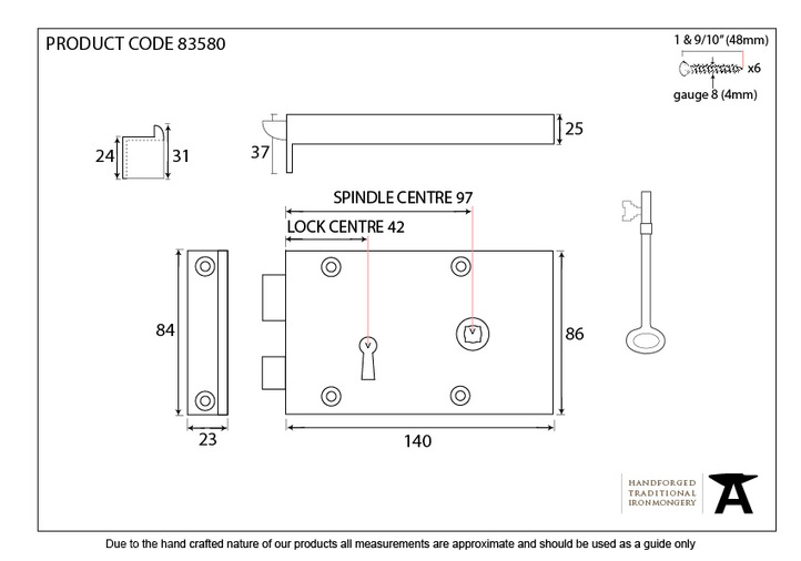83580 - Polished Brass Right Hand Rim Lock - Small - FTA Image 2
