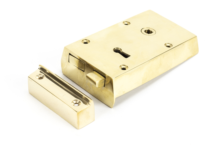 83580 - Polished Brass Right Hand Rim Lock - Small - FTA Image 1