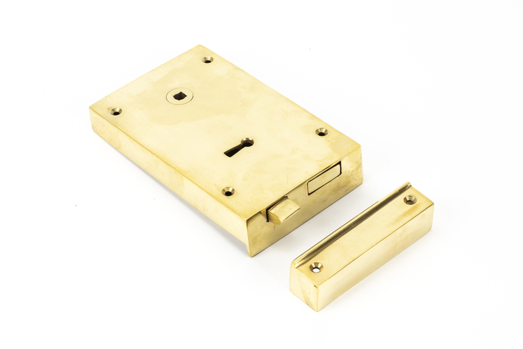 83585 - Polished Brass Left Hand Rim Lock - Large - FTA Image 1