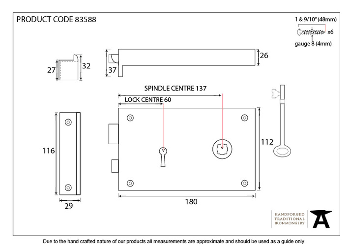 83588 - Polished Brass Right Hand Rim Lock - Large - FTA Image 2
