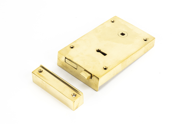 83588 - Polished Brass Right Hand Rim Lock - Large - FTA Image 1