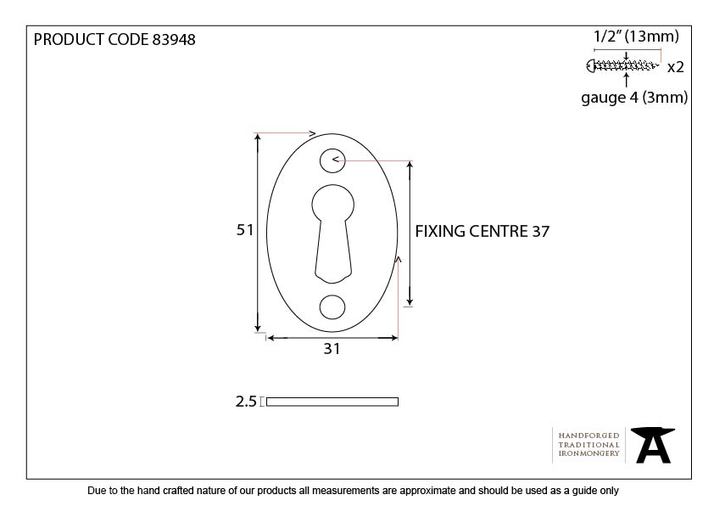 83948 - Aged Bronze Oval Escutcheon - FTA Image 2