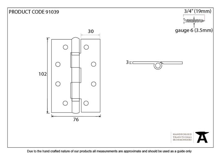 91039 - SSS 4'' Ball Bearing Butt Hinge (pair) F/R - FTA Image 2
