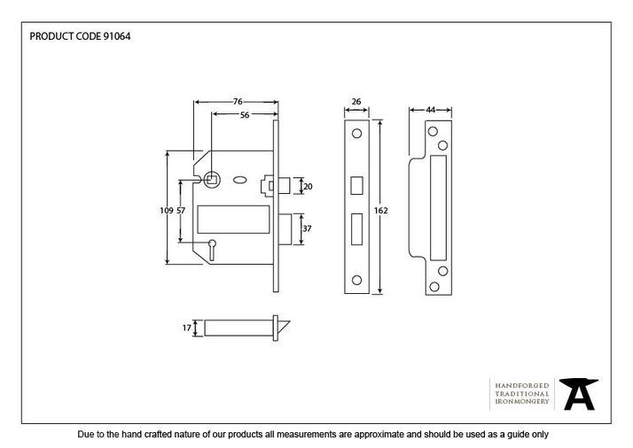 91064 - Black 3'' 5 Lever BS Sash Lock - FTA Image 2