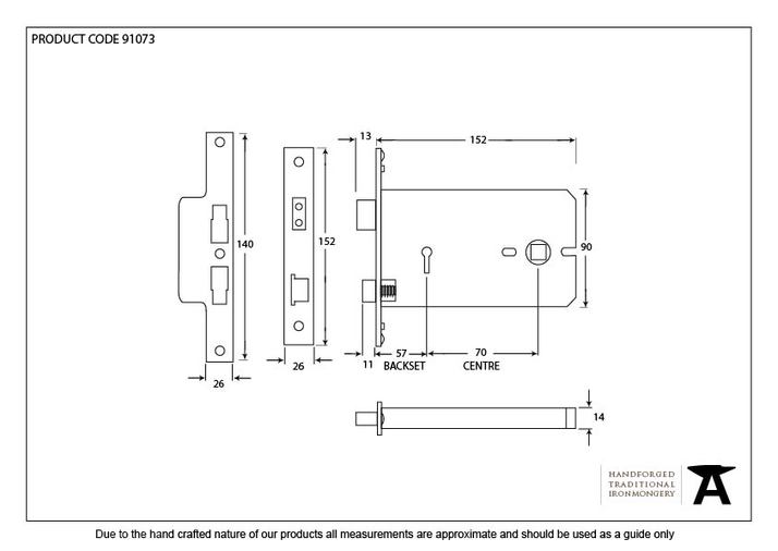 91073 - Polished Brass 6'' Horizontal 5 Lever Sash Lock - FTA Image 2