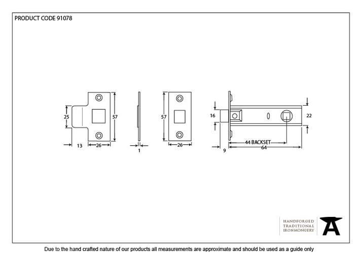 91078 - Electro Brassed 2½'' Tubular Mortice Latch - FTA Image 2