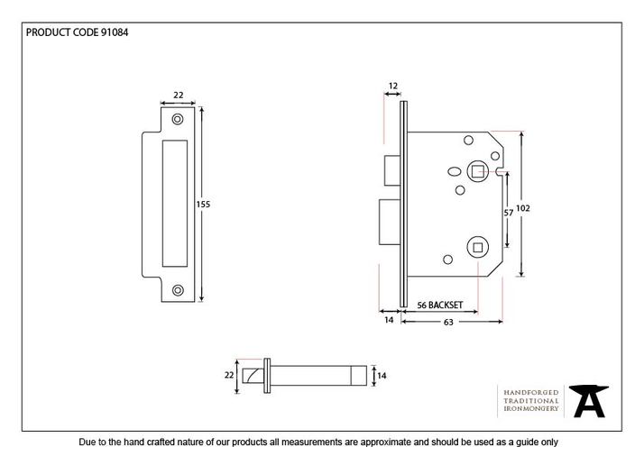 91084 - Electro Brassed 3'' Bathroom Mortice Lock - FTA Image 2