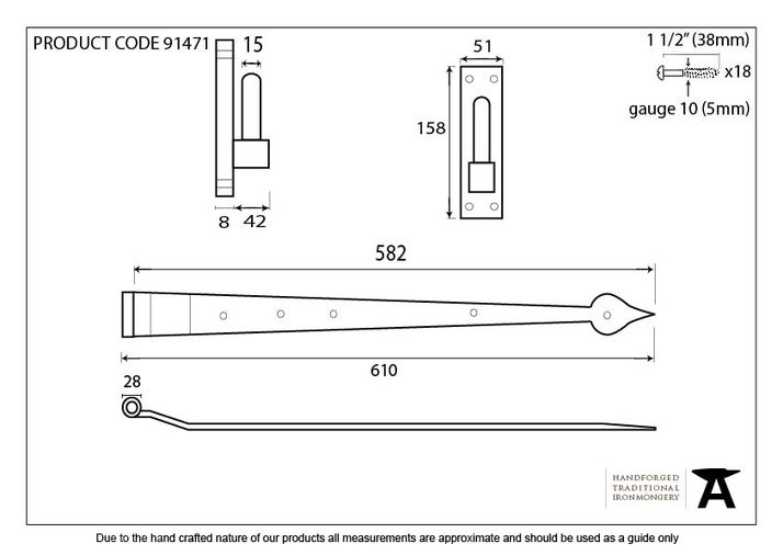 91471 - External Beeswax 24'' Hook & Band Hinge - Cranked (pair) - FTA Image 8