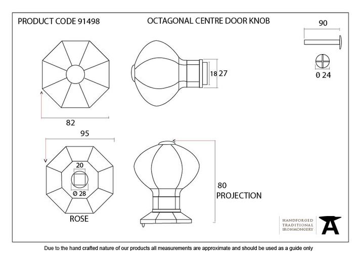91498 - External Beeswax Octagonal Centre Door Knob - FTA Image 4