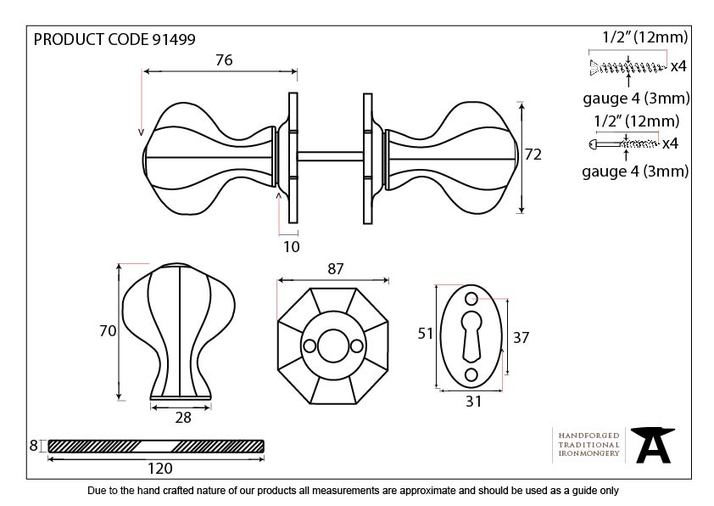 91499 - External Beeswax Large Octagonal Mortice/Rim Knob Set - FTA Image 6