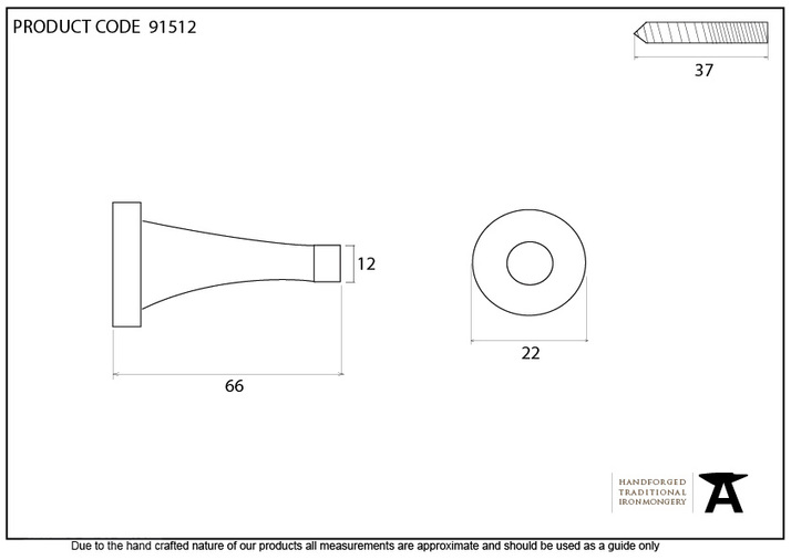 91512 - Polished Nickel Projection Door Stop - FTA Image 2