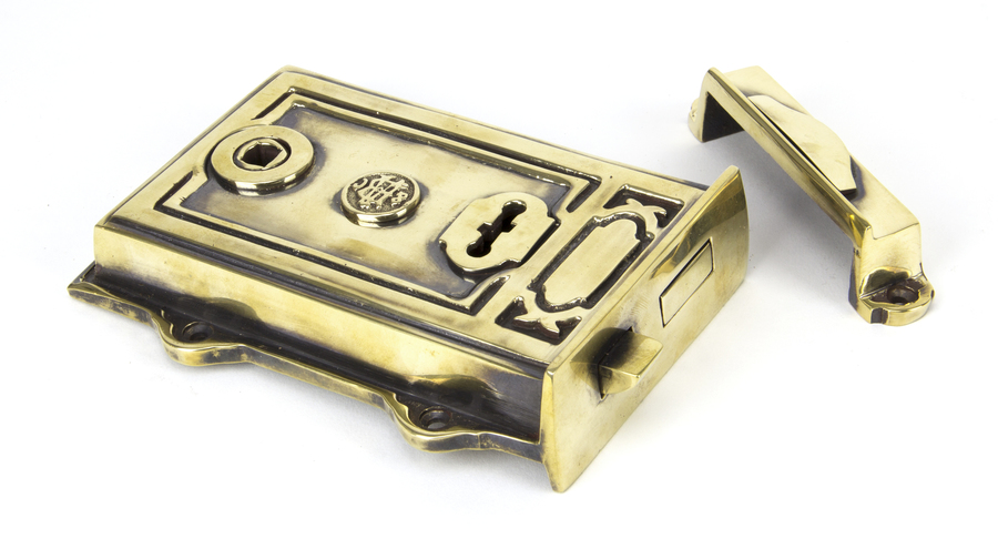 91528 - Aged Brass Davenport Rim Lock FTA Image 2