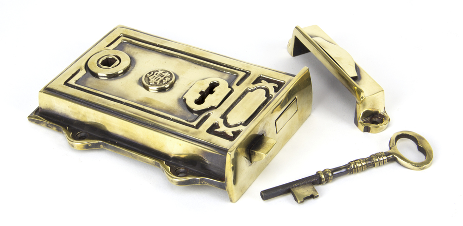 91528 - Aged Brass Davenport Rim Lock FTA Image 1