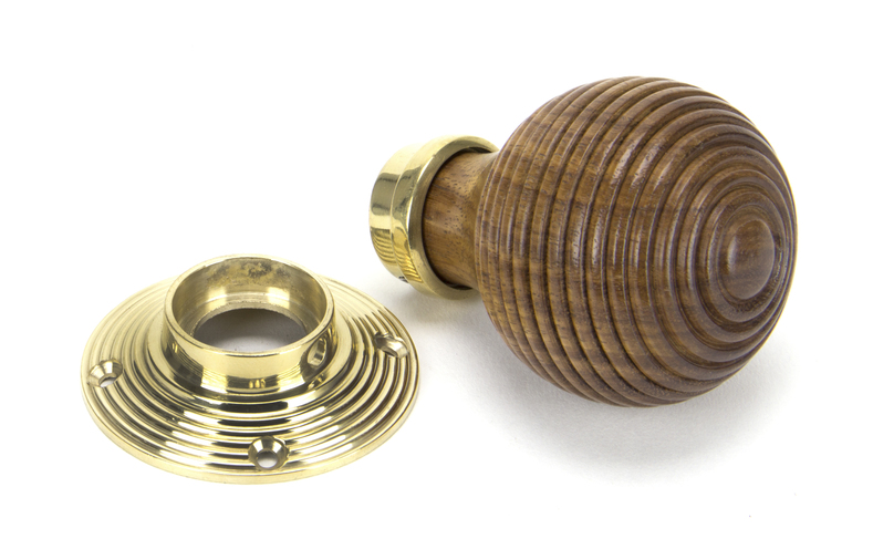 91787 - Rosewood & Polished Brass Beehive Mortice/Rim Knob Set - FTA Image 2