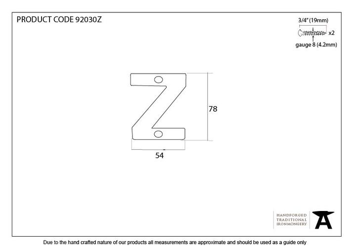 92030Z - Aged Bronze Letter Z - FTA Image 2