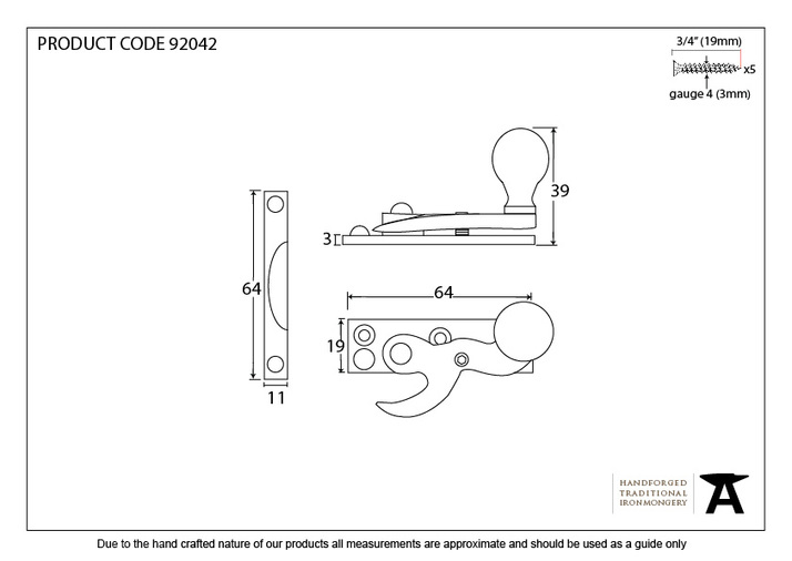 92042 - Aged Brass Prestbury Sash Hook Fastener FTA Image 2