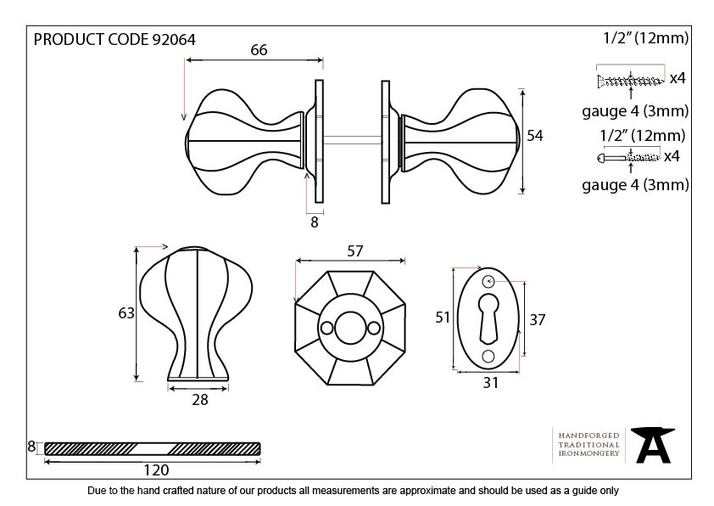 92064 - External Beeswax Octagonal Mortice/Rim Knob Set - FTA Image 6