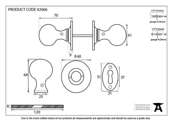 92066 - External Beeswax Round Mortice/Rim Knob Set - FTA Image 6
