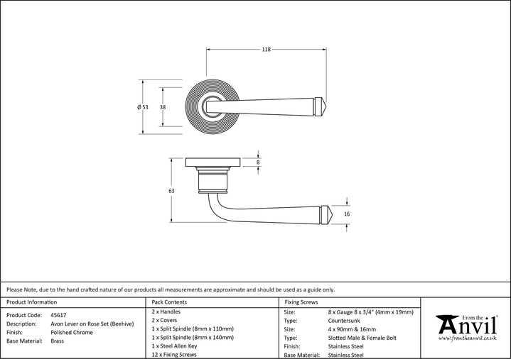 45617 - Polished Chrome Avon Round Lever on Rose Set (Beehive) - FTA Image 3