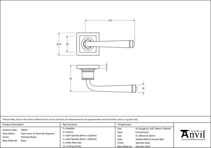 45622 - Polished Nickel Avon Round Lever on Rose Set (Square) - FTA Image 4