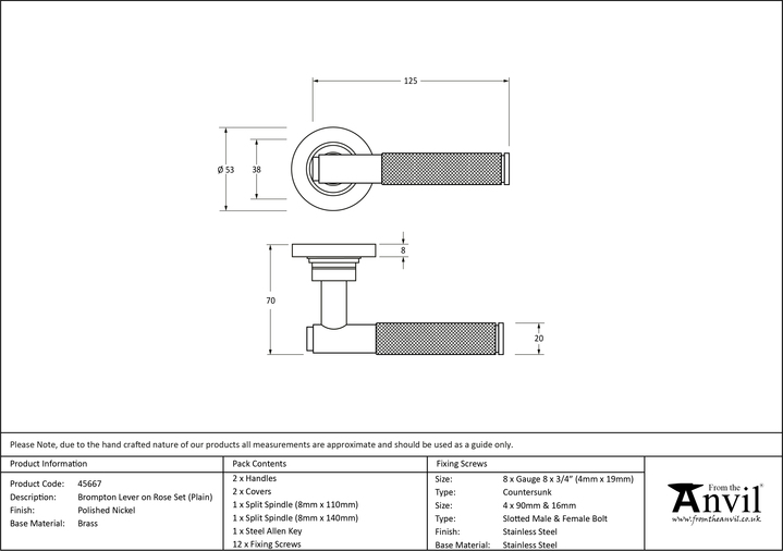 45667 - Polished Nickel Brompton Lever on Rose Set (Plain) - FTA Image 3