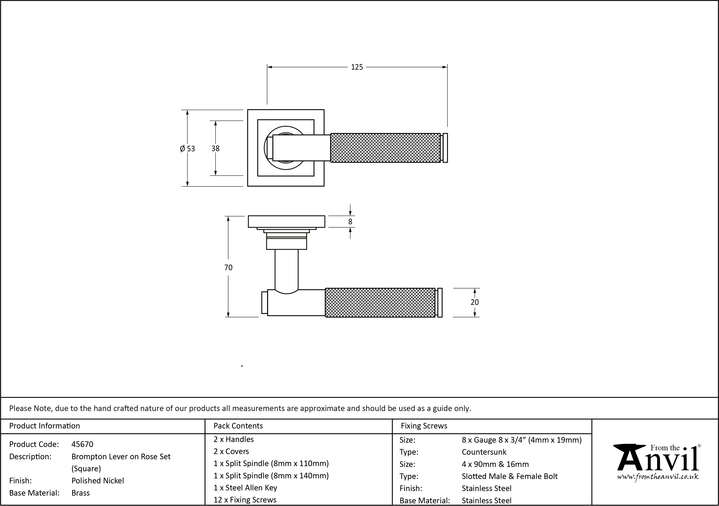 45670 - Polished Nickel Brompton Lever on Rose Set (Square) - FTA Image 4