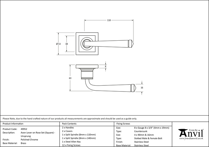 49952 - Polished Chrome Avon Round Lever on Rose Set (Square) - Unsprung - FTA Image 4