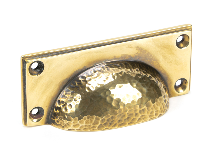 46036 - From The Anvil Aged Brass Hammered Art Deco Drawer Pull - FTA Image 1