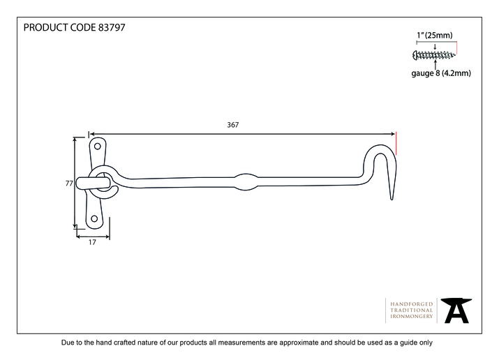 83797 - From The Anvil Pewter 14'' Forged Cabin Hook - FTA Image 2