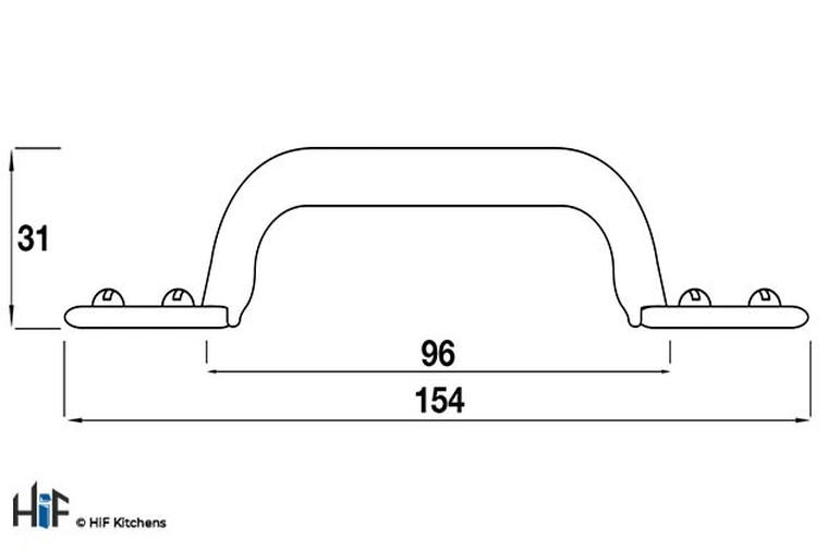 H153.96.PE Huncote Bow Handle Raw Pewter 96mm Hole Centre Image 2