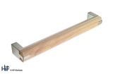 H438.160.BSO Short D Handle Brushed Stainless Steel/Oak 160mm Hole Centre Image 1 Thumbnail