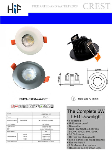 Crest Downlight Various Bezels 6W Fire Rated IP65 Dimmable Image 5