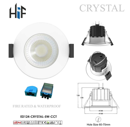 Crystal Down Light Changeable Bezel - 5W Fire Rated IP65 Dimmable Image 2