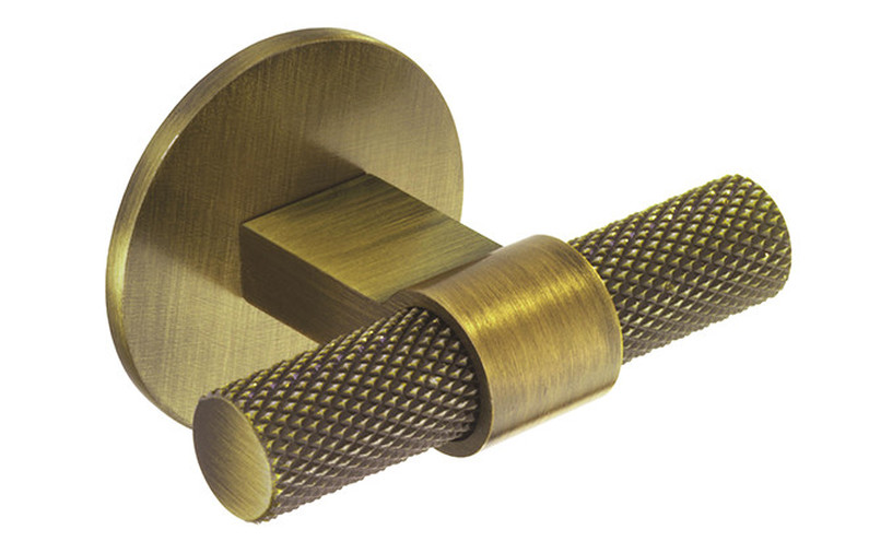 H1125.35B383AGB Knurled T-Bar Handle on Circular Backplate Aged Brass Image 1