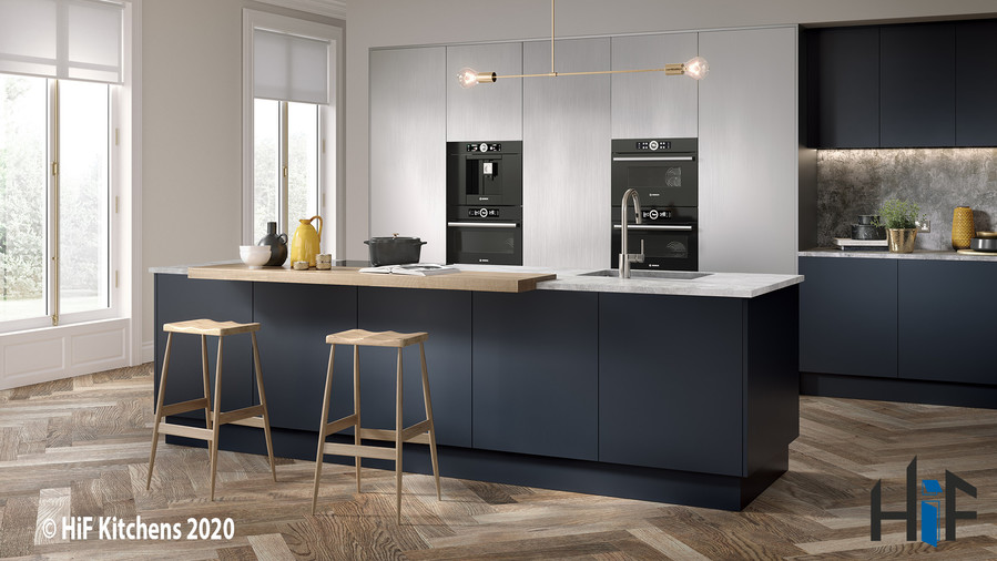 Zurfiz Serica Matt Indigo Blue Slab Door Kitchen Designs