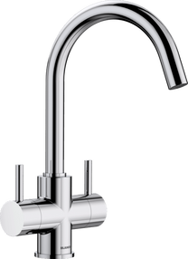 View 525334 Blanco Camia Chrome Twin Lever Kitchen Tap offered by HiF Kitchens