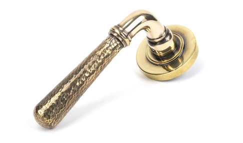 View 46069 - Aged Brass Hammered Newbury Lever on Rose Set (Plain) FTA offered by HiF Kitchens