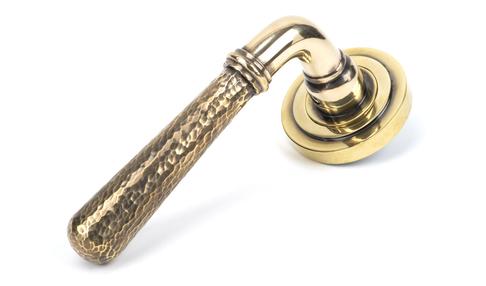 View 46070 - Aged Brass Hammered Newbury Lever on Rose Set (Art Deco) FTA offered by HiF Kitchens