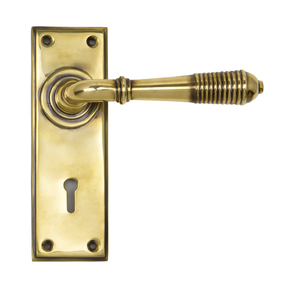 View 33040 - Aged Brass Reeded Lever Lock Set FTA offered by HiF Kitchens