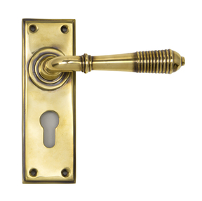 View 33085 - Aged Brass Reeded Lever Euro Set FTA offered by HiF Kitchens
