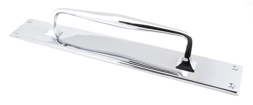 View 45375 - Polished Chrome 425mm Art Deco Pull Handle on Backplate - FTA offered by HiF Kitchens